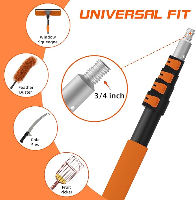 26 FT Cobweb Duster with Extension Pole, Cobweb Duster with 5-20FT Telescoping Extension Pole, Cleans Spider Webs, Washable & Reusable for High Ceilings, Fans & Outdoor & Indoor Cleaning