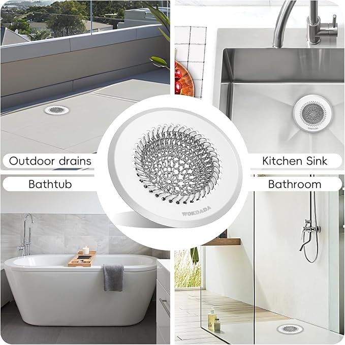 Drain Hair Catcher: for Bathtub & Shower (Fast Drainage), Reversible 304 Stainless Steel Protector. Fits Pop-Up & Regular Bathroom Drains (Silvery White)