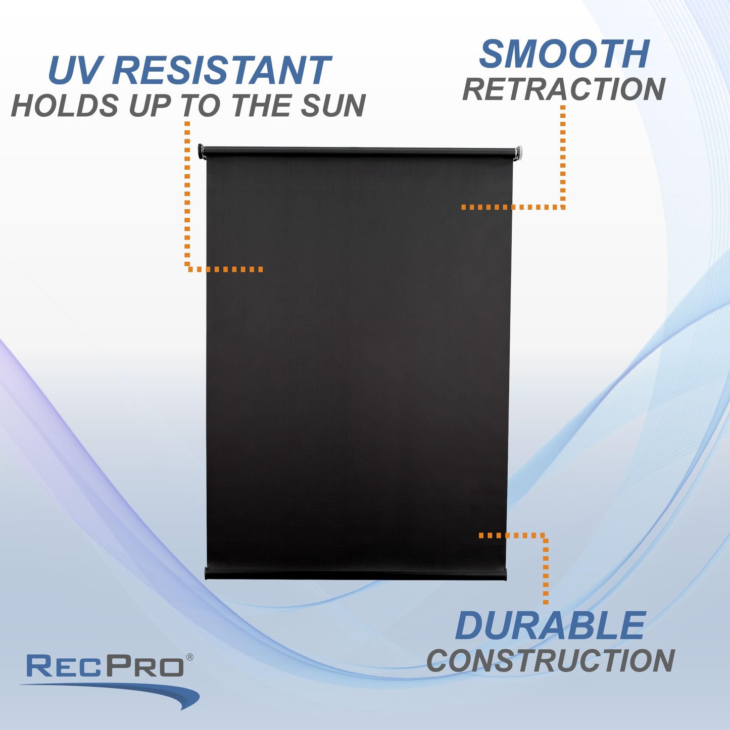 RecPro Black RV Roller Shades, Slow-Rise Blackout Window Cover, 62inW x 32inH, Polyester, Model 606345304744
