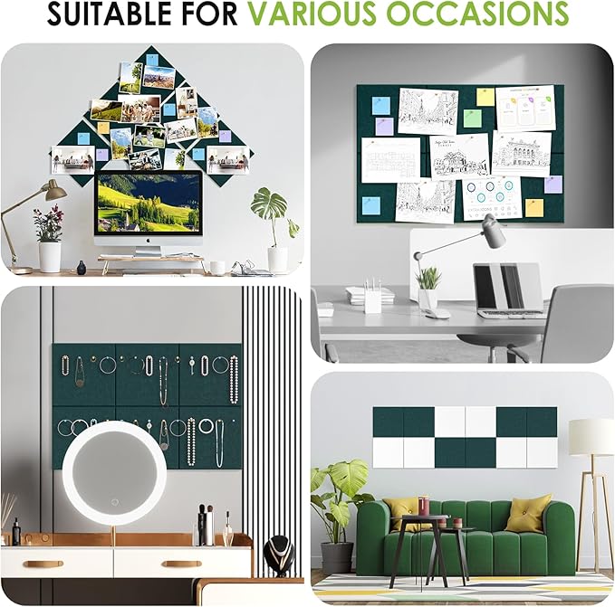 MaxGear Large Cork Board for Wall 36" x 24", Dark Green Bulletin Board, 6 Pack Felt Wall Tiles with Pushpins, Cork Boards for Office Push Pin Board Tack Board Felt Board