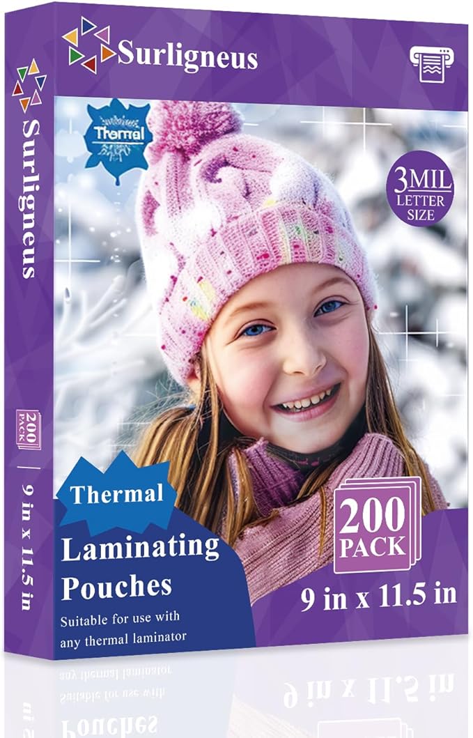 Laminating Sheets 8.5 x 11, 200 Pack Thermal Laminating Pouches 3 mil, Clear Thermal Laminating Plastic Paper Laminator Sheets, Clear Laminate Sheets Fits Letter Sized Paper (8.9 in. × 11.4 in.).