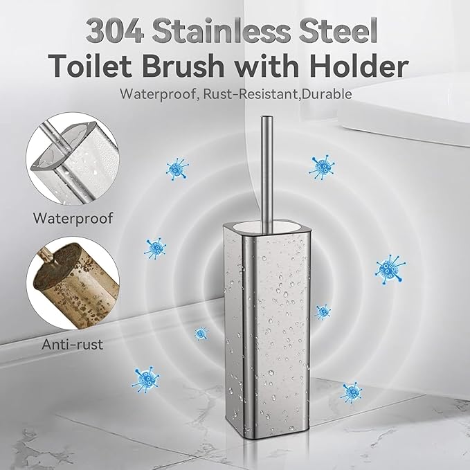 DOWRY Stainless Steel Toilet Bowl Brush and Holder for Bathroom Storage Organization Deep Cleaning Covered Brush Cleaner,Nickel Square 2PCS