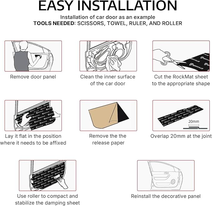 Rockville ROCKMAT 37-15 Sound Deadening Mat, 60 mil Butyl Aluminum Foil Sheets, 37.5 Sq Ft Coverage, Peel and Stick Automotive Soundproofing and Vibration Damping for Doors Floors Trunk