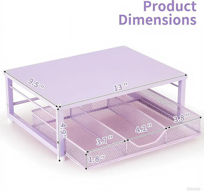 Small Laptop Stand for Desk, Monitor Stand, Office Desk Accessories, Computer Desktop Stand with Drawer for Home, Office, School (Purple)