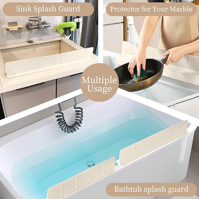 23" Ultra Silicone Sink Splash Guard Released in 2025/Dec,Self-Draining Water Splash Guard for Kitchen Sink,Bathroom and Island,with 3.5" High Splash Guard & 7 Strong Suction Cup (Beige)