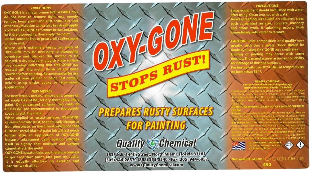 Quality Chemical Oxy-Gone Rust Remover and Metal Treatment - Rust Reformer, Rust Remover, Metal Rust Remover, Rust Neutralizer for Metal, Rust Converter, Remover, Rust Remover - 128 oz (Pack of 4)