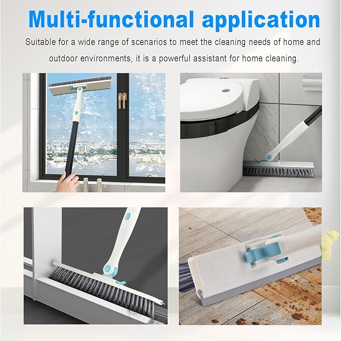 Grout Brush with Long Handle V Shape Floor Scrub Brush Stiff Bristle Grout Scrubber for Cleaning Bathroom Garage Kitchen Wall Tub Tile (1, White)
