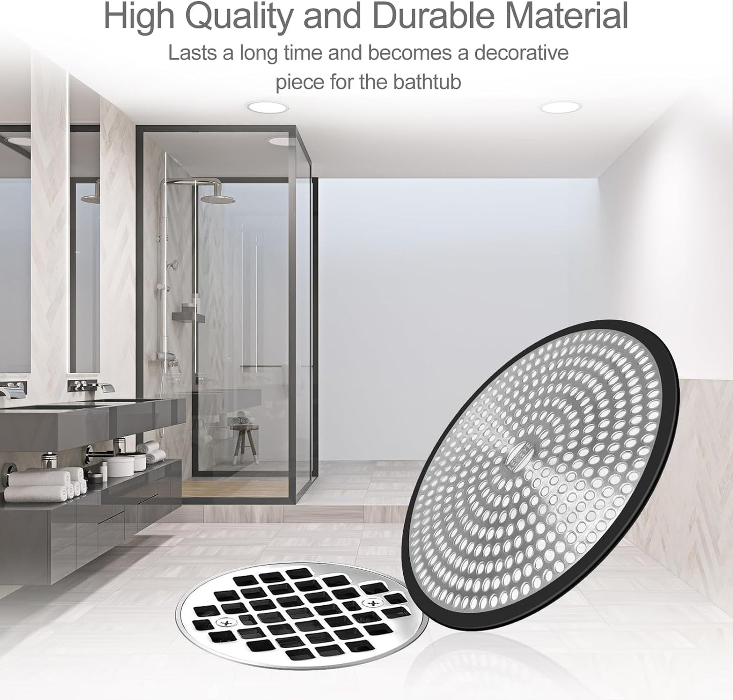 LEKEYE Shower Drain Hair Catcher | Strainer | Shower Stall Drain Cover | Bathroom Drain Protector Stainless Steel and Silicone(Black)