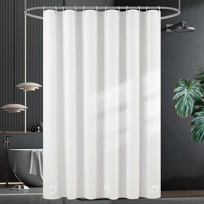 UFRIDAY White Short Shower Curtain Liner Premium PEVA 72 x 66 inch,Heavy Duty Shower Curtain with 3 Weighted Magnets, Plastic Waterproof Grey Shower Curtains for Bathroom with 12 Hooks