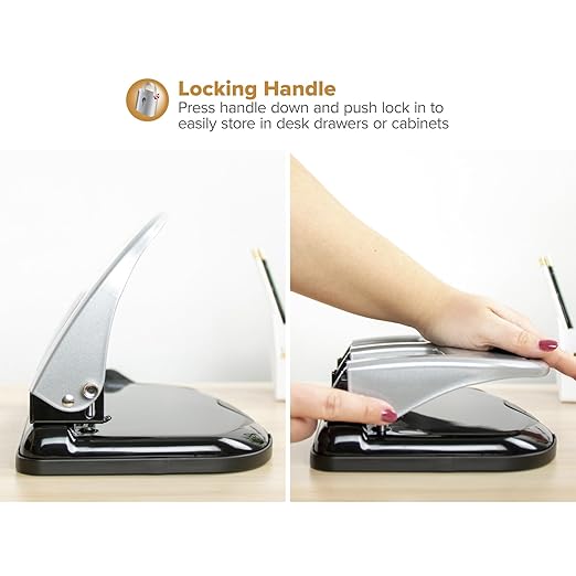 Wholesale CASE of 5 - Accentra Traditional 3-Hole Punch-3-Hole Punch, Traditional, 40 Sheet Capacity, Black/Silver