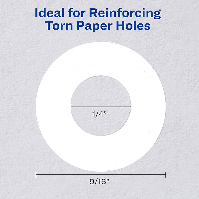 Avery Reinforcement Labels, 1/4" Diameter, Permanent Adhesive, White, Non-Printable, 6 Packs, 1,200 Page Reinforcement Stickers (21919)