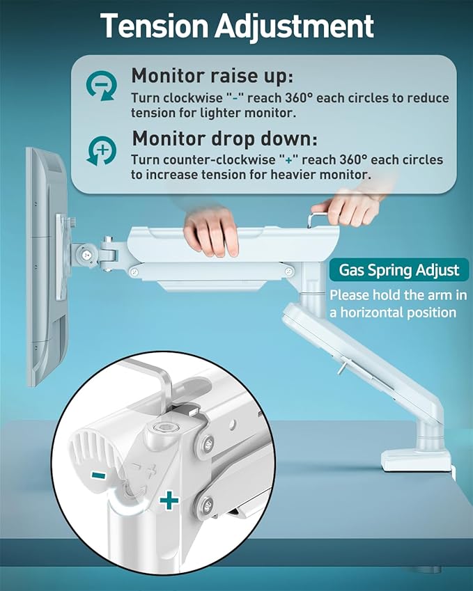 Single Monitor Desk Mount, 13-32 inch Adjustable Full Motion Monitor Arm, Computer Monitor Stand Holder with Clamp and Grommet Base, Fits 4.4 to 22lbs Screens, VESA Mount Bracket, White, Freelift Pro