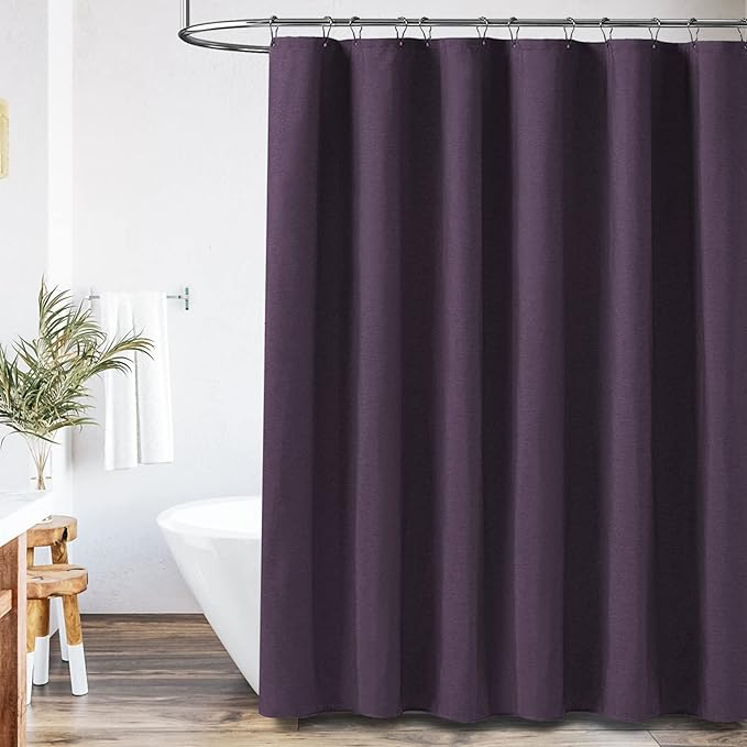 BTTN Extra Long Shower Curtain, 72x96 Inch Long Linen Textured Heavy Duty Fabric Shower Curtain Set with 12 Plastic Hooks, Tall Decorative Neutral Waterproof Cloth Shower Curtain for Bathroom, Purple