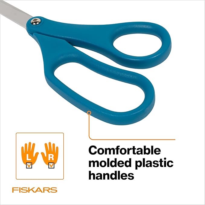 Fiskars 8" Scissors for Home & Office, Stainless Steel Scissors, All Purpose Cutting for Home, Arts & Crafts, Blue