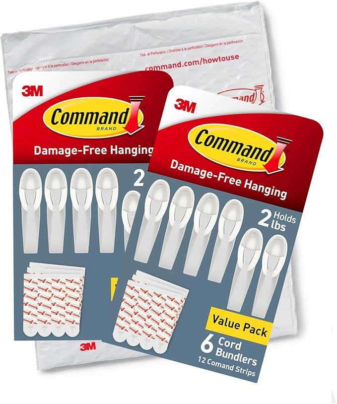 Command Cord Bundlers, Damage-Free Hanging Cord Organizer, No Tools Required for Hanging Electrical Cables, 12 Gray Bundlers and 24 Command Strips