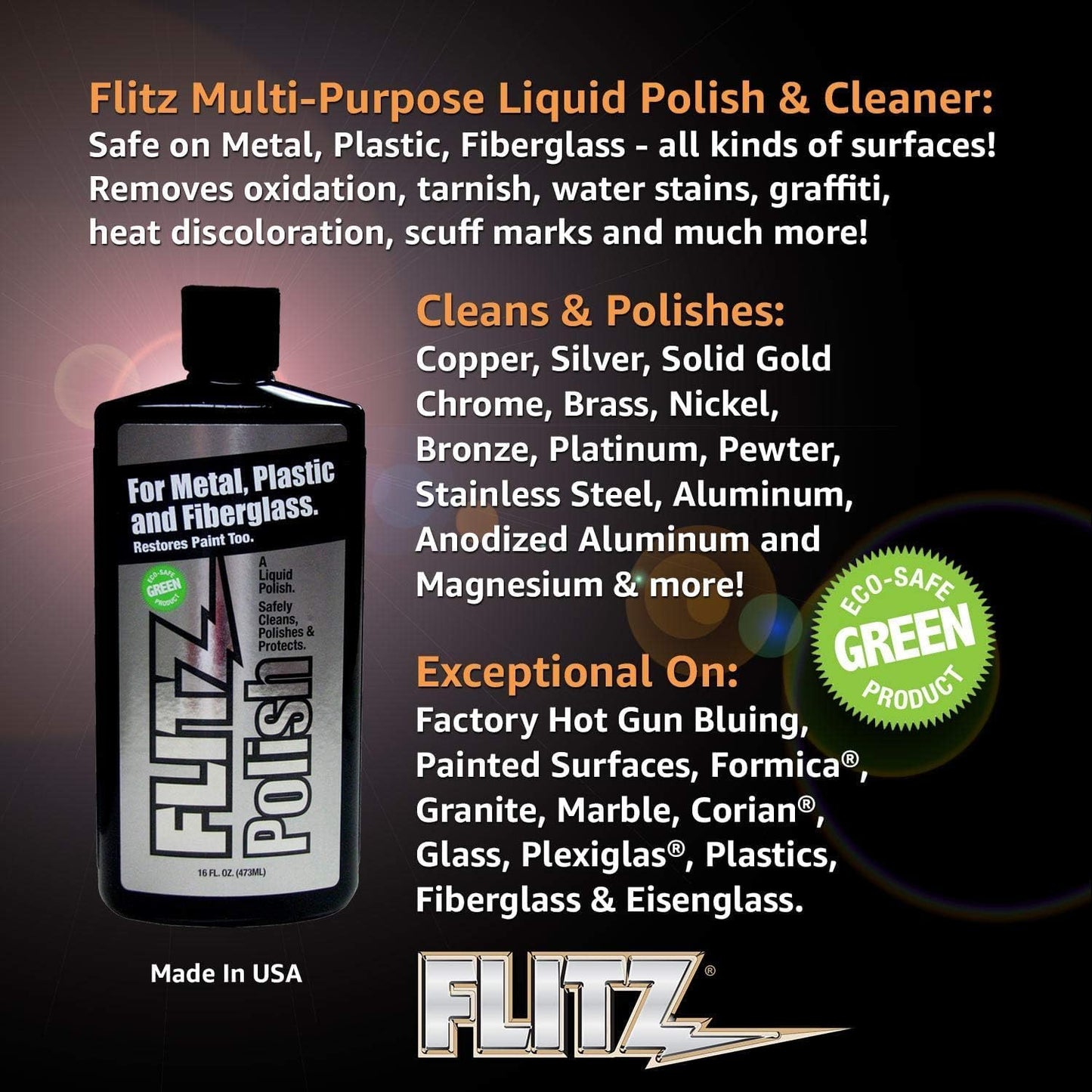 Flitz Multi Purpose Metal Polish Liquid - 3.4oz Bottle of USA-Made Tarnish Remover - For Aluminum, Chrome, Brass, Nickel, Silver - Non-Abrasive Metal Cleaner and Polish, Restorer (3 Pack)