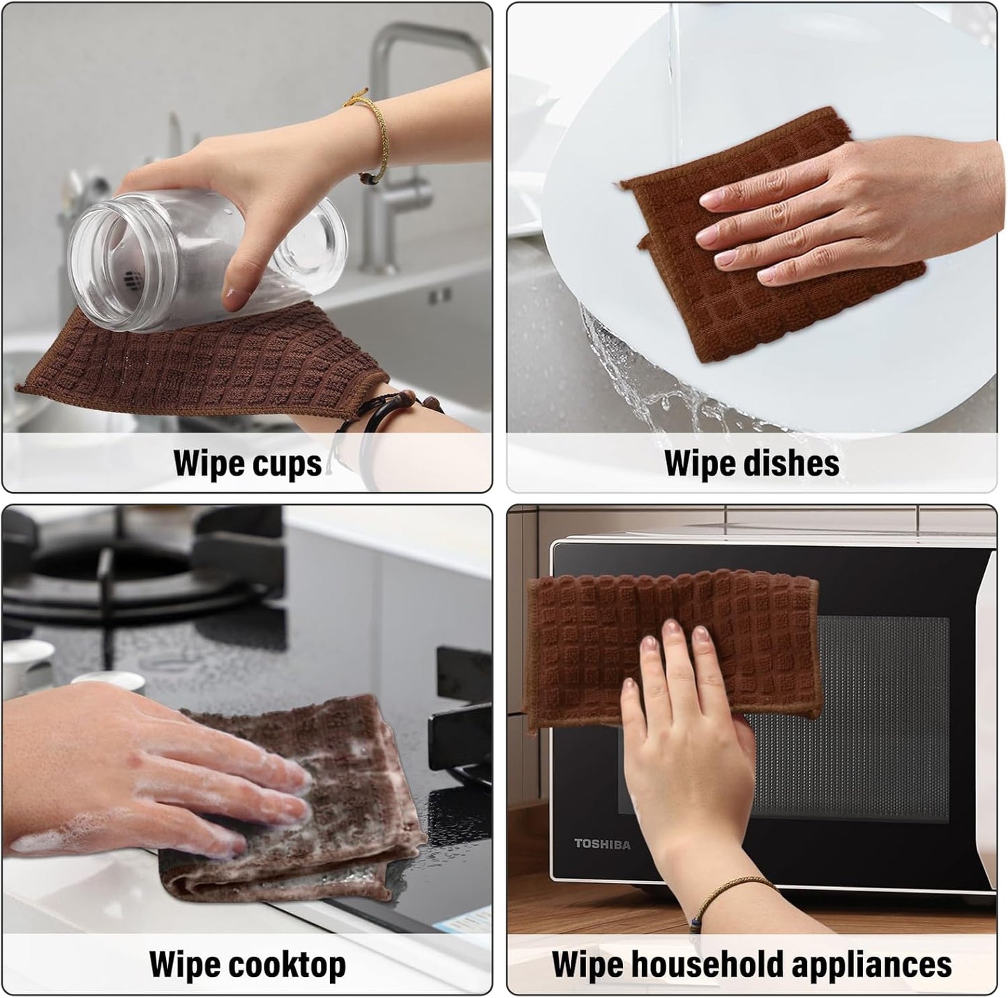 Dish Cloths for Washing Dishes 8 Pack Multipurpose Wire Miracle Cleaning Coths Non-Scratch Wire Dishwashing Rag Lint Free Microfiber Cleaning Cloth for Kitchen Windows (Brown)