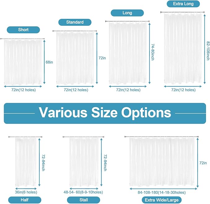 EurCross 74 inch Long Stall Shower Curtain Liner with 5 Magnets and Hooks, 9G Premium Clear PEVA Small Plastic Bathroom Shower Curtain 54x74, 9 Metal Grommets