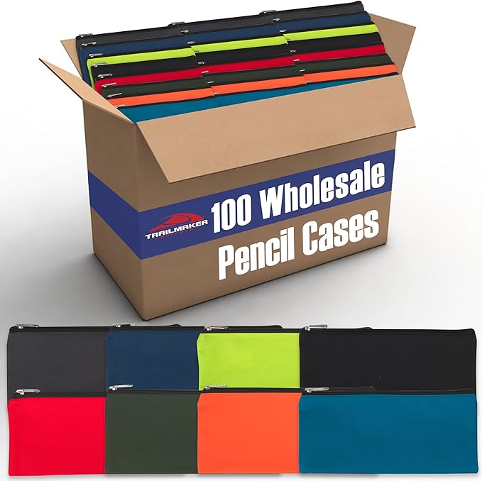 Trail maker Bulk Pencil Case Bags Bundle with Zipper for Kids, School, Offices | Colorful Pencil Pouches in Bulk Packs