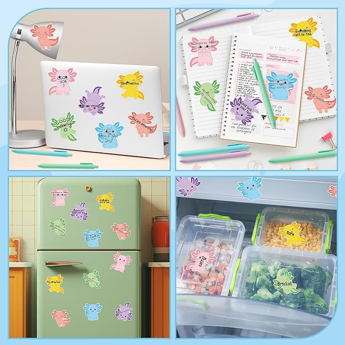 Bright Color Sticky Notes - 72pcs Cute Axolotl Super Sticky Notes Pens Ribbons Set Favorite Sticking Power Office Products School Supplies Clean Removal Memo Pads Index Tabs Strong Adhesive