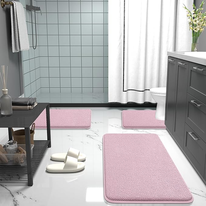 OLANLY Thick Memory Foam Bath Mat Rug 36x24, Extra Soft Absorbent Bathroom Rug, Quick Dry Bath Mats, Non-Slip, Machine Washable Carpet for Bathroom, Tub and Shower, Home Decor Accessories, Dusty Rose