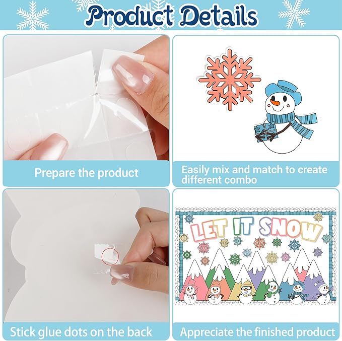 Winter Bulletin Board Decoration Let It Snow Bulletin Board Set Pastel Mountains Snowman Snowflake Cutouts Classroom Decoration for School Chalkboard Wall Door Holiday Christmas Xmas Supplies