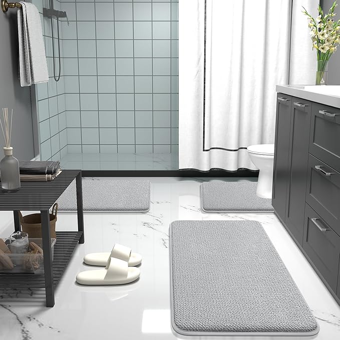 OLANLY Toilet Rugs U-Shaped 24x20, Extra Soft Absorbent Thick Memory Foam Contour Bathroom Rugs, Dry Quickly, Machine Washable, Non-Slip Toilet Bath Mat, Home Decor Accessories, Light Grey