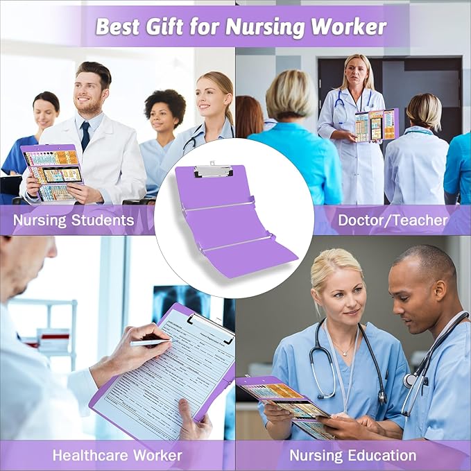 Nursing Clipboard Foldable Clipboard Medical: Nurse Edition Cheat Sheets Aluminum 3 Layers Foldable Clipboards Nursing Pocket Size Profile Clip Nurse Clipboards Notepad for Nurses Students and Doctors