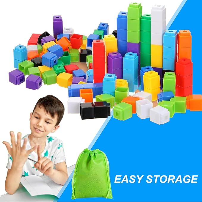 Math Manipulatives Linking Cube Toys For Kids 300 Cubes, Educational Counting Toys Classroom Learning Supplies, Preschool Plastic Counting Blocks for Kindergarten Homeschool Learning, Kids Ages 3+