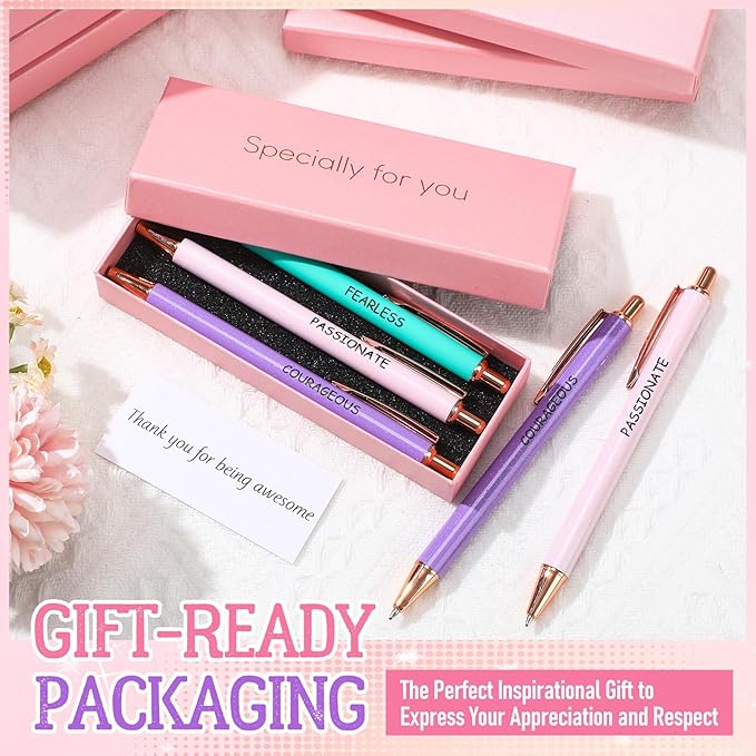 Tenceur 50 Pcs Pink Thank You Gifts for Women Bulk Employee Appreciation Gift Set with 30 Luxury Ballpoint Pens 10 Greeting Cards and 10 Gift Boxes for Teacher Nurse Coworker Volunteers(Inspire)