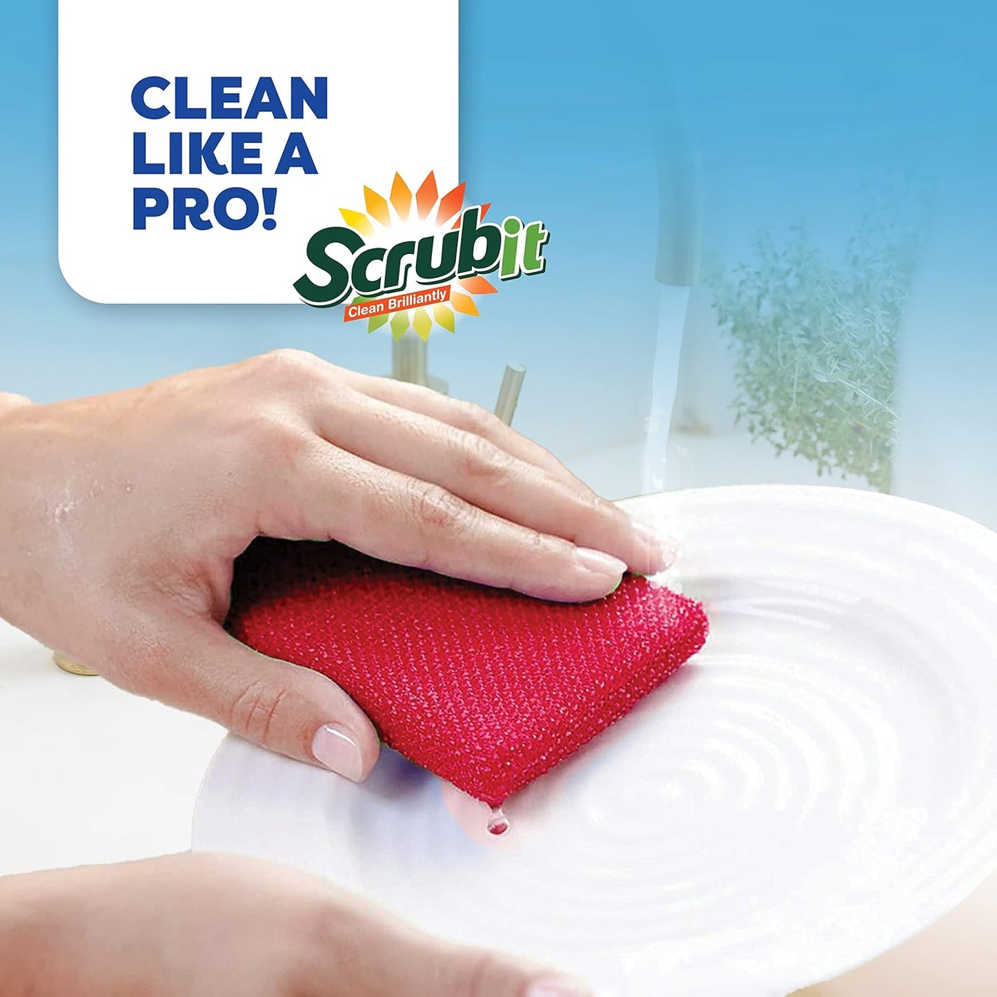 SCRUBIT Multi-Purpose Scouring Pad - Non-Scratch Cleaning Sponges for Pots, Pans, Dishes, Utensils & Non-Stick Cookware - Scrubbing Pads Use for Kitchen, Bathroom - 6 Pack Dish Sponge- (Red)