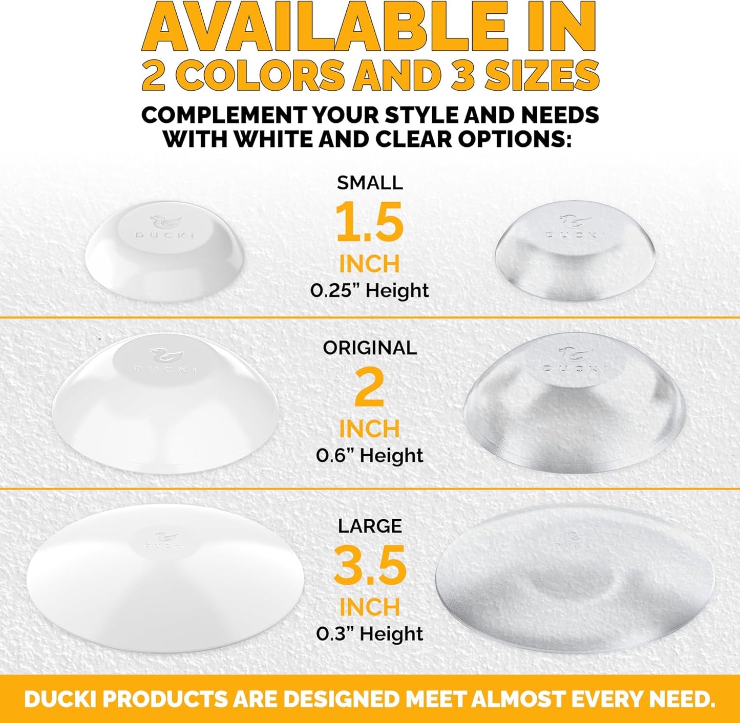 Ducki Door Stop Wall Protector | Self Adhesive Door Knob Wall Protectors from Door Knobs | Rubber Door Stoppers for Wall Damage & Noise | Durable, Shock Absorbent & Discreet | 4 Pack Clear Door Stops