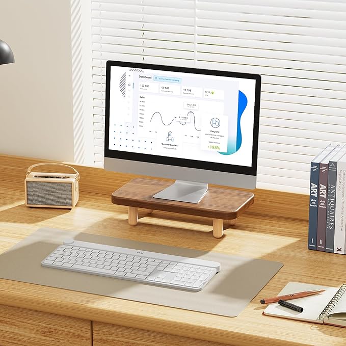 Monitor Stand Riser, 16Inch Wood Desk Organizer with Monitor Stand & Storage Computer Monitor and Laptop Riser Multifunctional Laptop Stand Desk Organizer for Office Home Screen/Laptop Walnut