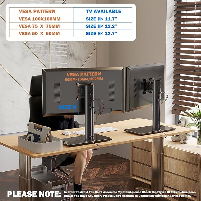 Hemudu 2 Pack Single LCD Computer Monitor Free-Standing Desk Stand Riser for 13 inch to 32 inch Screen with Swivel, Height Adjustable, Rotation, Holds One (1) Screen up to 77Lbs(HT05B-201)
