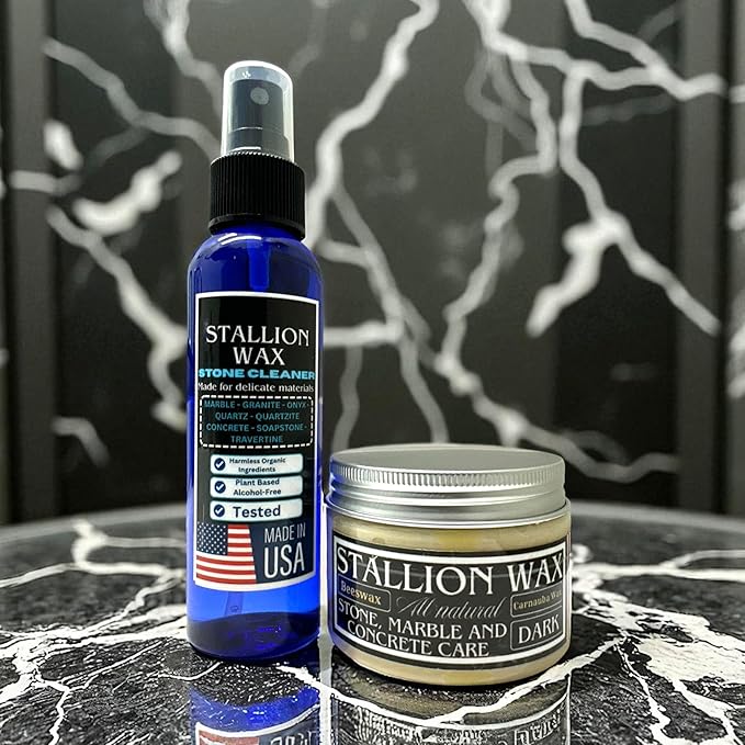 Marble & Granite Cleaner and Polish Kit – Enhances Dark Countertops | 4in1 Set Stone-Safe Care and Streak Free Shine for Black Marble, Granite, Quartz, Quartzite, Soapstone and Natural Stone Surfaces