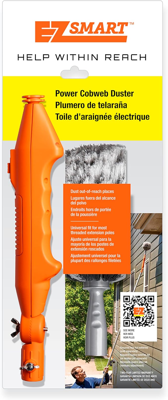 Cobweb Ceiling Fan Powered Duster Interior & Exterior | Adjustable Arm | for Hand use and Extention Pole use | Removable Cleanable Head | EZ Smart Power Duster (Extension Pole Sold Separately)…