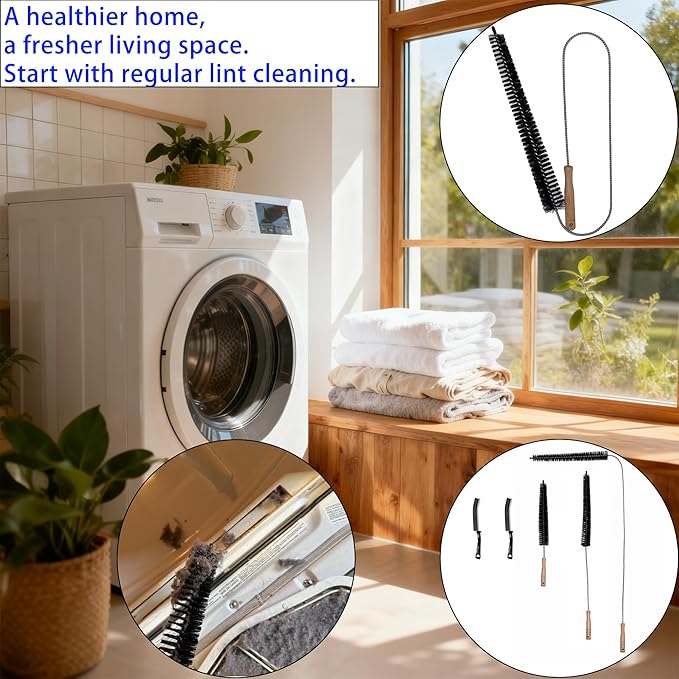 Dryer Vent Cleaner Kit, 3-Size Flexible Dryer Vent Brush Set with 2 Crevice Brushes, 17" 28" 47" Lint Trap Cleaning Tool for Dryer Vents, Refrigerator Coils, Radiator & Home Cleaning Essentials