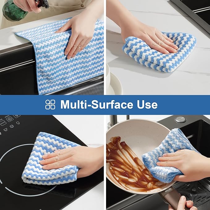 JOYMOOP 108 Packs Microfiber Cleaning Cloths, 10" x 10" Reusable Kitchen Towels, Lint-Free Cleaning Rags, Super Absorbent Cleaning Cloths for Kitchen, Car, and Household Cleaning, Blue