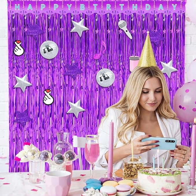 Epakh 39 Pcs Kpop Singer Disco Theme Birthday Party Decorations Includes 24 Pieces Paper Cards Decor 13 Pcs Happy Birthday Banner 2 Foil Fringe Curtain Backdrop for Photo Prop Themed Party Supplies