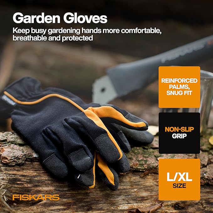 Fiskars 5-Piece Flower Gardening Essentials Set, Floral Pruner, Trowel, Cultivator, Gloves & Kneeling Cushion, Easy Action Bypass Blade with Wire Cutter & Stem Stripper, Lightweight Rustproof