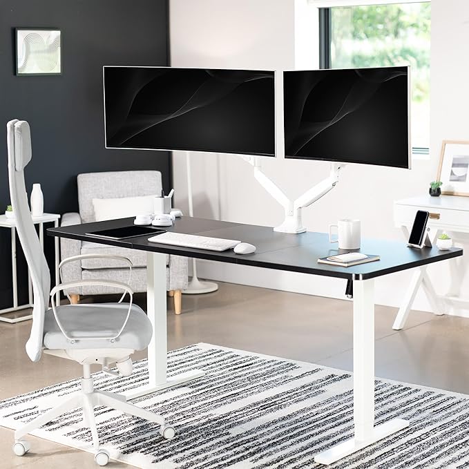 VIVO Premium Aluminum Heavy Duty Dual Monitor Arm for Ultrawide Monitors up to 40 inches and 32.5 lbs Each, Desk Mount Stand, Pneumatic Height, Max VESA 100x100, White, STAND-V202QW