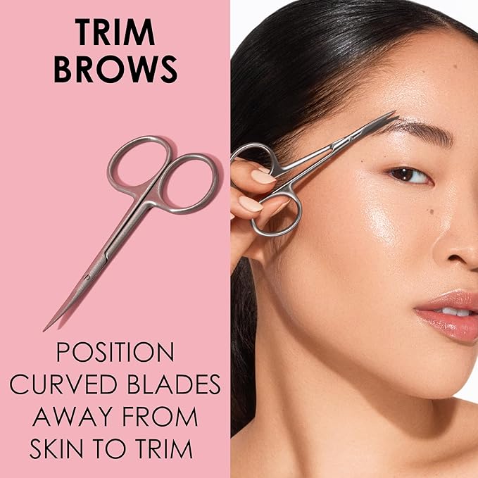 JAPONESQUE Beauty Scissors for Trimming Facial Hair, Brow and Nail Care with Ultra-Sharp, Salon-Quality, Stainless Steel Blades, Curved for Safety and Precision