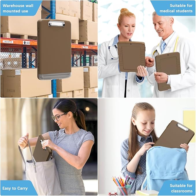 Hongri Clipboard with Storage with Pen Holder, Folder Nursing Clip Board 8.5 x 11 Foilo-Side Opening, High Capacity, Light Weight for Teachers, Classroom. Size 14 x 9.6 x 1.2 in(Brown)