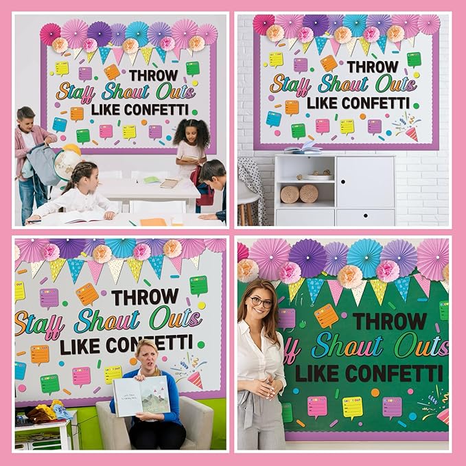 TaoBary 97 Pcs Staff Shout out Bulletin Board Decorations 3D Throw Staff Shout out Like Confetti Appreciation Bulletin Board Set with Fans Paper Cutouts for School Classroom Office Wall Decor Supplies