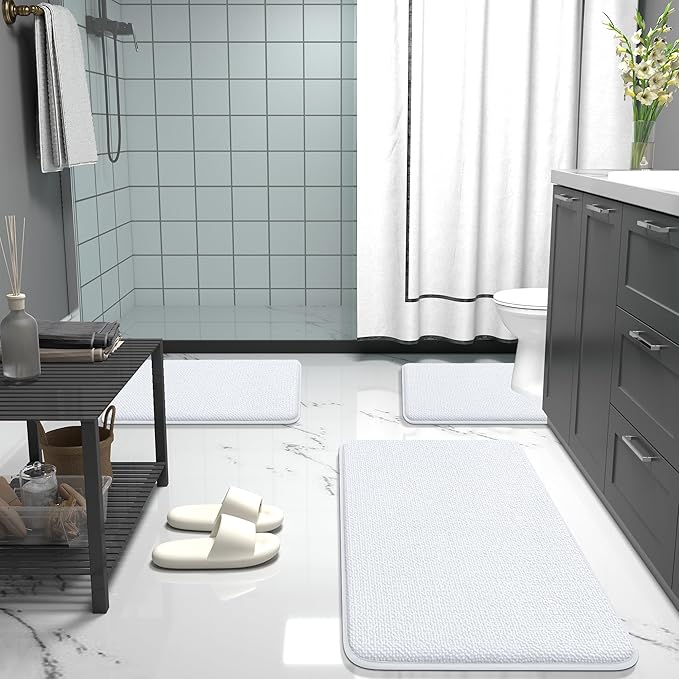 OLANLY Toilet Rugs U-Shaped 24x20, Extra Soft Absorbent Thick Memory Foam Contour Bathroom Rugs, Dry Quickly, Machine Washable, Non-Slip Toilet Bath Mat, Home Decor Accessories, White