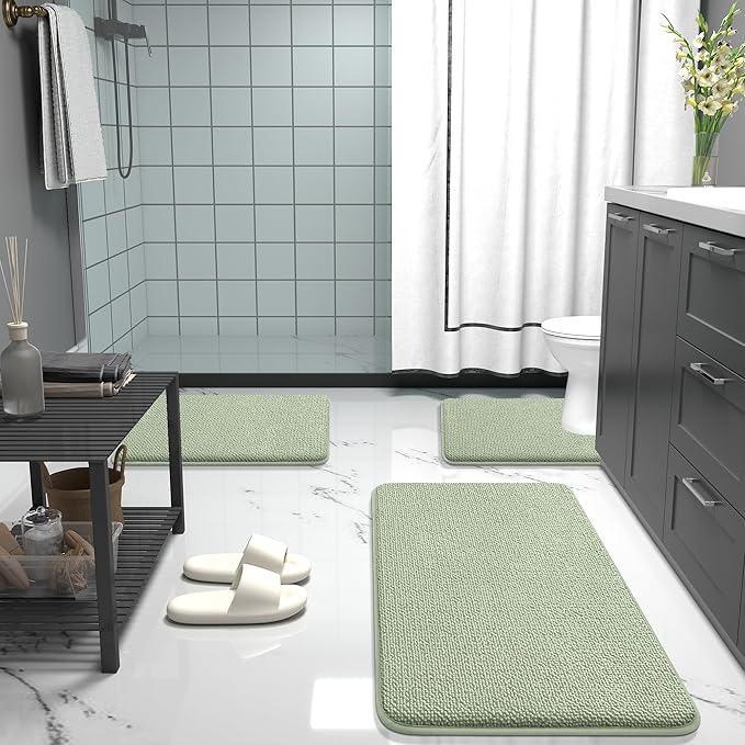 OLANLY Thick Memory Foam Bath Mat Rug 30x20, Extra Soft Absorbent Bathroom Rug, Quick Dry Bath Mats, Non-Slip, Machine Washable Carpet for Bathroom, Tub and Shower, Home Decor Accessories, Sage Green