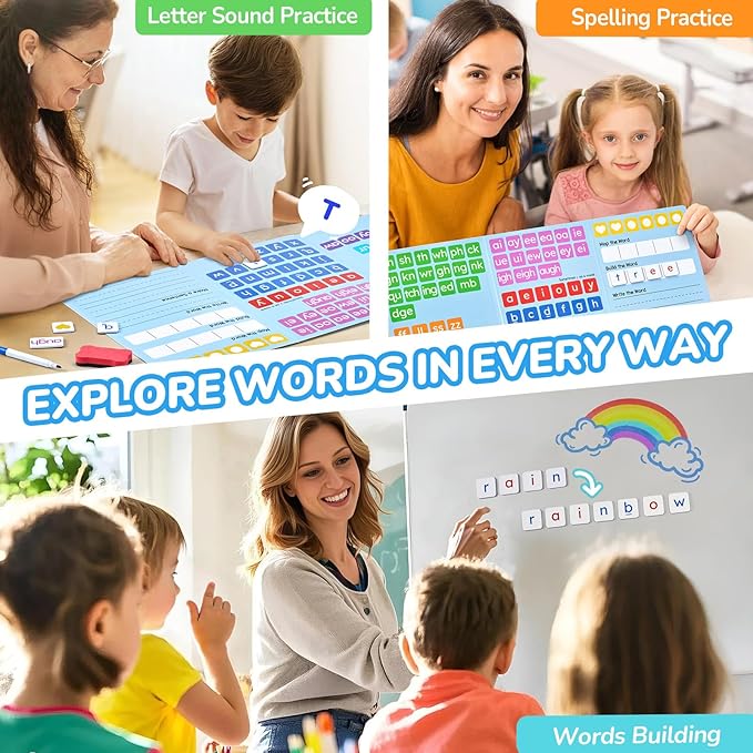 Magnetic Alphabet Letters+Phonics Word Magnetic Letter Tiles-JoyCat 265 Alphabet Tiles, Magnetic Letters Kit with Word-Building Folder and Storage Case, Kindergarten Phonics Awareness, Science of Read