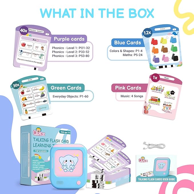 QuTZ Talking Flash Cards, Phonics Flash Cards, Learn to Read with 166 Pages, 29+ Themes, 800+ Words & Fun Facts, 700+ Interactive Games, Toddler Learning Toys for 2-6 Year Old