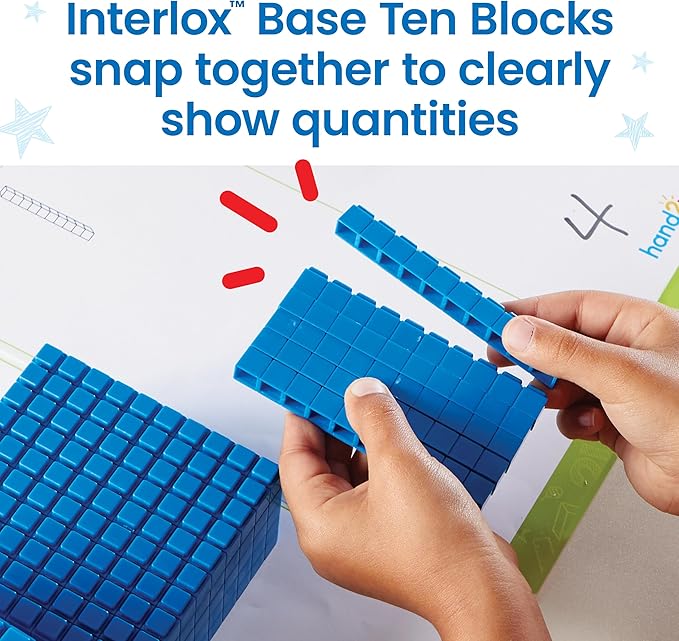 hand2mind Interlox Base Ten Blocks Activity Set, Place Value Manipulatives, Base 10 Blocks for Math, Counting Cubes, Math Manipulatives 1st Grade, Small Group Classroom Must Haves (133 Pieces)