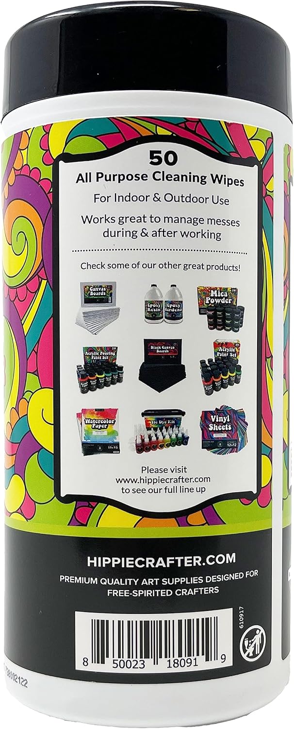 Paint and Art Wipes, Heavy-Duty Cleaner for Paint, Epoxy, Glue, Latex & Acrylic Stains, 1 Pack (50 Wipes), Safe for Hands, Brushes, Plastic, Metal, Wood & Floors
